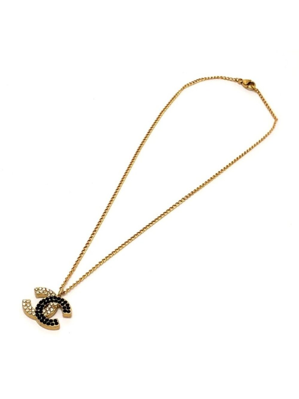 Chanel Necklace CC Logo Rhinestone Metal Gold